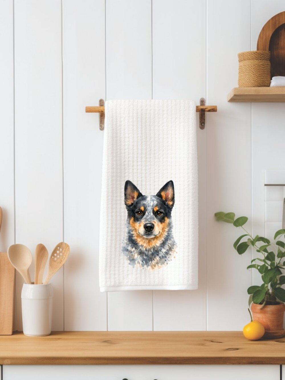 Blue Heeler / Australian Cattle Dog Waffle Weave Decorative Kitchen Tea Towel